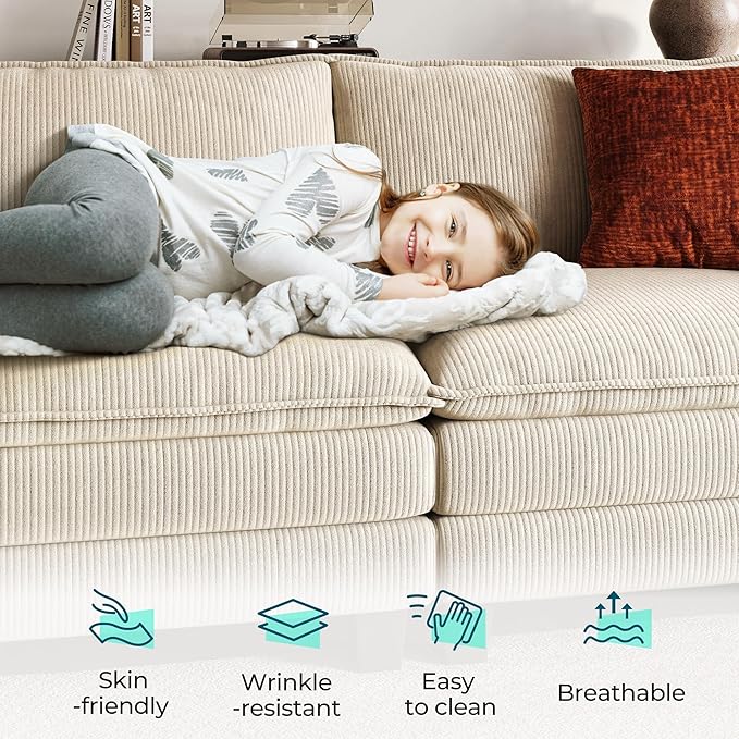 LINSY HOME 90" Modular Cloud Love Seat Sofa, Corduroy Soft Sectional Couch - Image 3