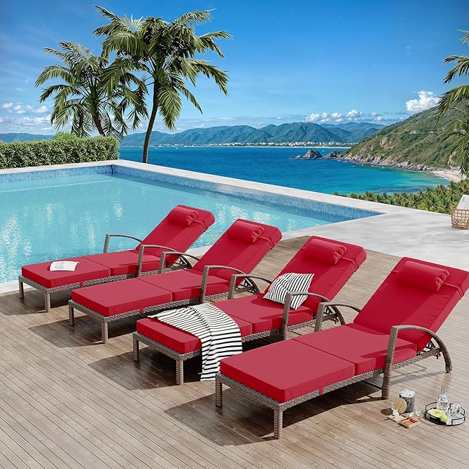GarveeLife 2-Piece Rattan Patio Folding Chaise Lounge, 5-Position Adjustable - Image 7