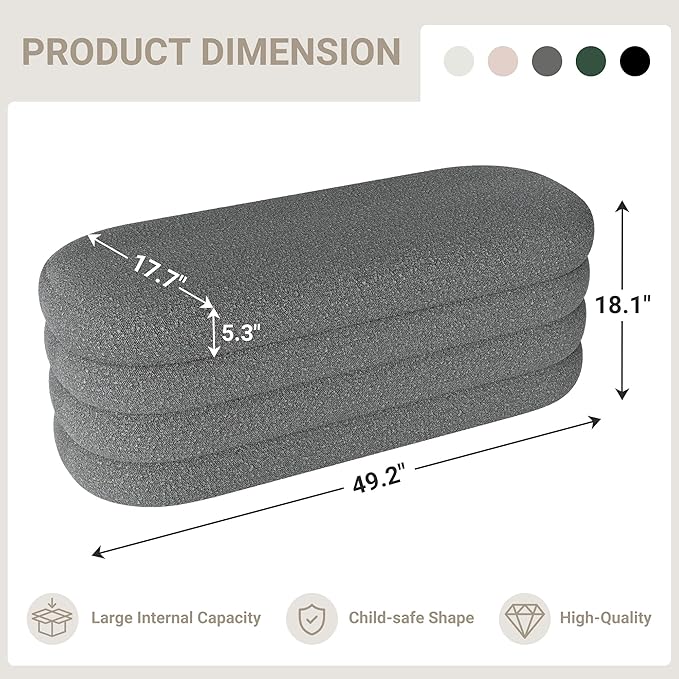 Busaurus Storage Ottoman Bench 49.2 Inch Upholstered Fabric Storage Bench - Image 2