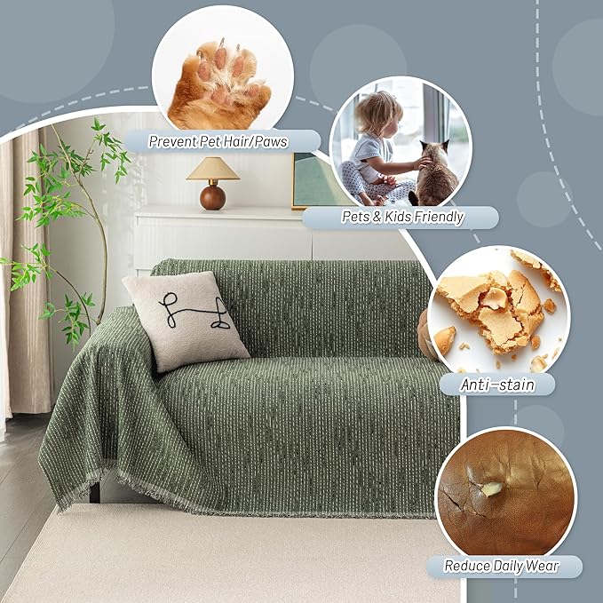 MYSKY HOME Boho Couch Cover Moss Green Sofa Covers - Image 3