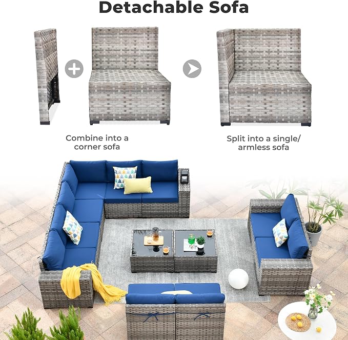 ovios 12 Pieces Patio Furniture Set, Outdoor Wicker Sectional Sofa - Image 9