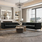 83.46" W Black Velvet Sofa Couch - Image 8