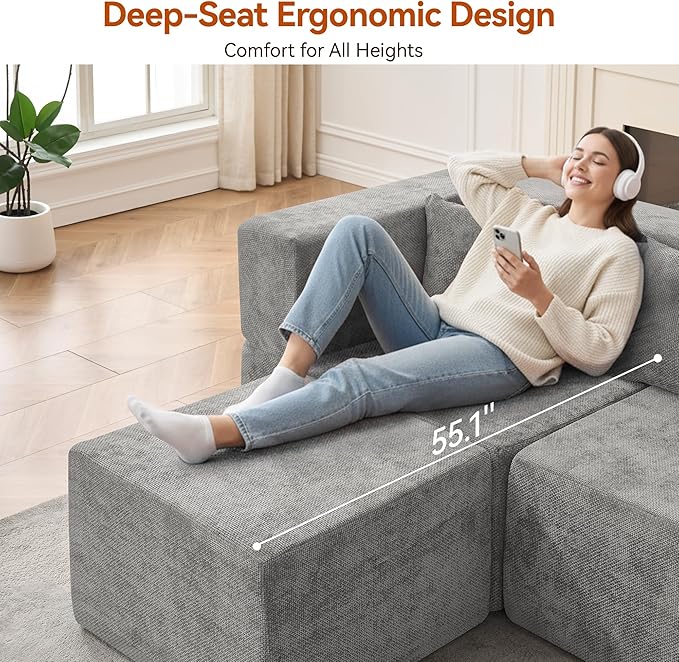 MONVANE 103'' Modular Sectional Sofa, Cloud Sectional Couch - Image 5