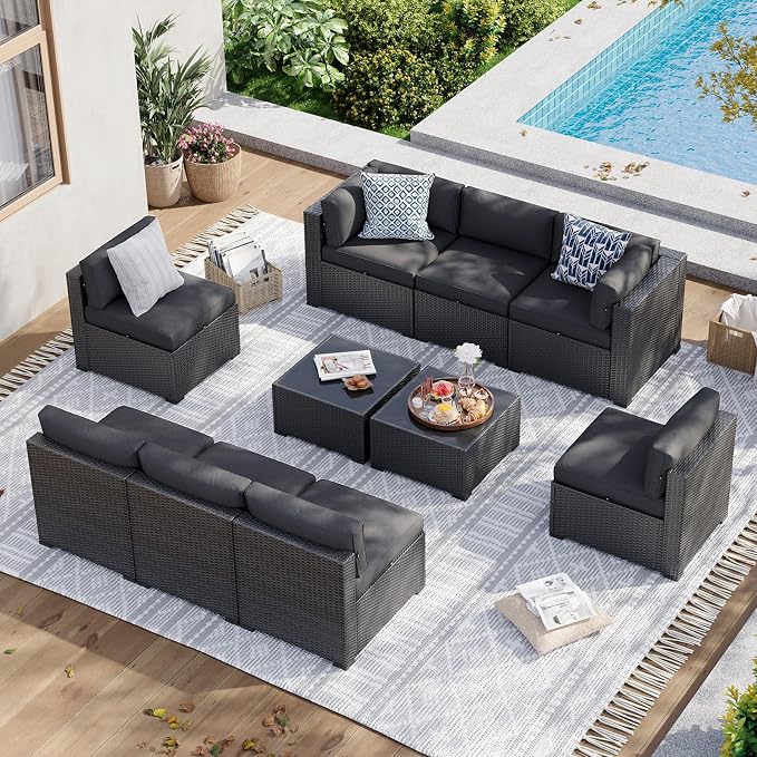 Aoxun 10 Piece Patio Furniture Set Wicker Patio Sectional Sofa Set Outdoor by Aoxun