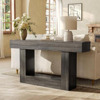 LITTLE TREE 63 Inches Long Console Table, 2-Tier Farmhouse Sofa Table Behind - Image 5