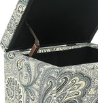 Adeco 18" Cube Storage Ottoman in Blue Paisley, Upholstered Linen Foot Stool & - Image 4