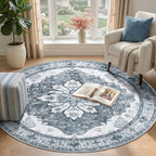RELEANY Area Rugs Round 4ft Washable Non-Slip, Floral Vintage Distress Print - Image 2