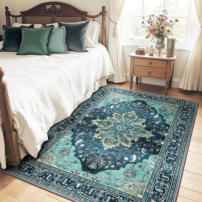 RELEANY Area Rugs 5'x7' Washable Non-Slip, Floral Vintage Distress Print - Image 2