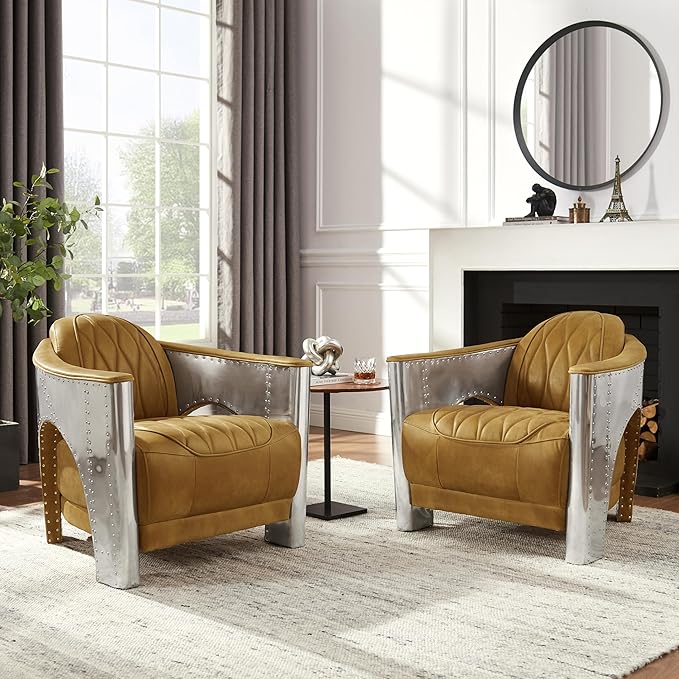 Art Leon Genuine Leather Accent Chair, Mid Century Industrial Armchair - Image 5
