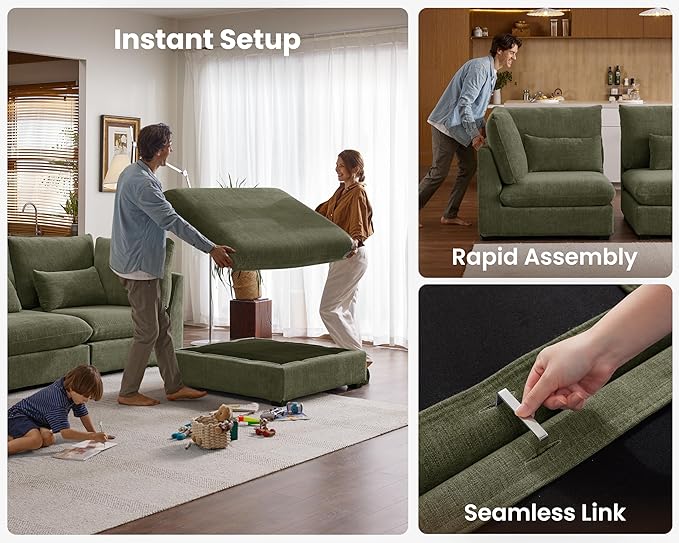 77" Oversized Chenille Couch Modular Sectional Sofa, Washable Cloud Couch - Image 7