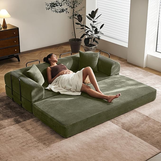 79" Convertible Sofa Bed with Fixed-Shape Frame & Removable Armrests, Modular - Image 9
