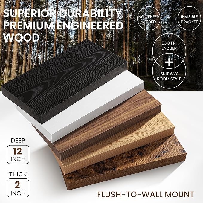 40Inch Floating Shelves for Wall, 12 Inch Deep Shelves for Bedroom, Bathroom - Image 4