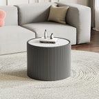 SSLine Round Drum Coffee Table Modern Sintered Stone Top Side End Table in Grey - Image 2