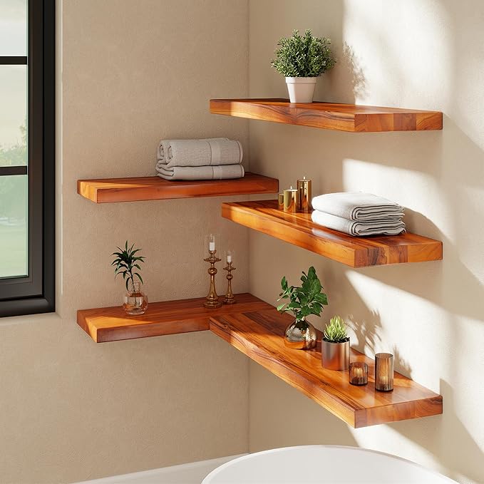 24 Inch Teak Floating Shelves Set of 2 - Image 2