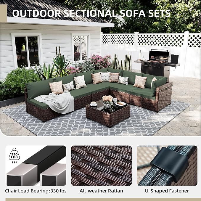 UPHA 7 Pieces Patio Furniture Sets, Wicker Outdoor Sectional Sofa Couch - Image 3