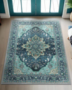 RELEANY Area Rugs 3'x4' Washable Non-Slip, Floral Vintage Distress Print by RELEANY