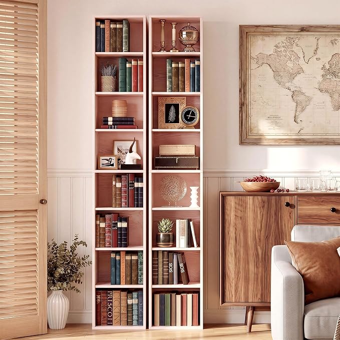 IRONCK Tall Narrow Bookshelf 8 Tiers 71in Set of 2, Compact Corner Bookcase - Image 2