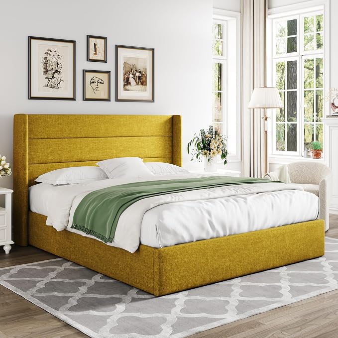 Allewie Queen Size Lift Up Storage Bed, Modern Wingback Headboard, Hydraulic - Image 8