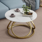O&K FURNITURE Gold Round Coffee Table, Faux Marble Top - Image 5