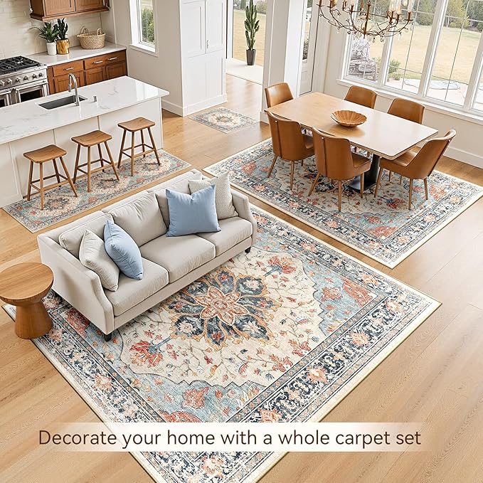 RELEANY Area Rugs 8'x10' Washable Non-Slip, Floral Vintage Distress Print - Image 4