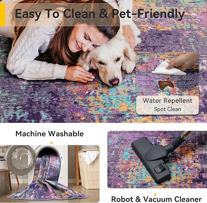 RELEANY Washable Area Rugs 6ft Non-Slip Modern Abstract Soft - Image 5