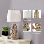 27” Natural Rattan Table Lamps Set of 2, Touch Switch, 3-Way Dimmable Bedside - Image 6
