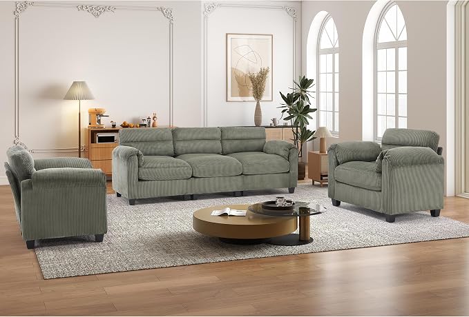 HAOMARKETS Corduroy Sofa Set, Upholstered Armchair Set of 2 and 3-Seater Sofa by HAOMARKETS