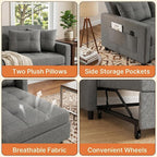 Gizoon 3-in-1 Convertible Loveseat Sleeper Couch Bed, 71.7" Extended Pull Out - Image 9