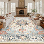 RELEANY Area Rugs 10'x12' Washable Non-Slip, Floral Vintage Distress Print by RELEANY