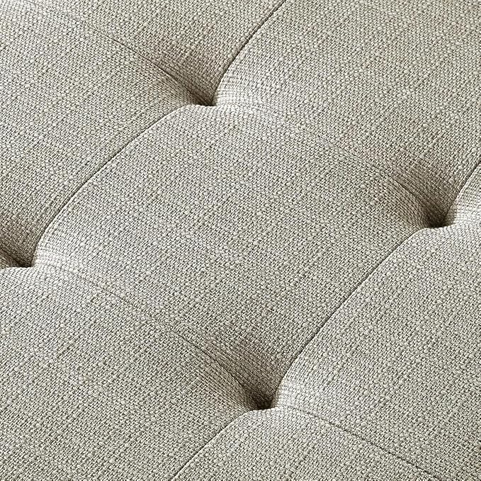 24KF Large Rectangular Upholstered Tufted Linen Fabric Ottoman Bench, Padded - Image 8