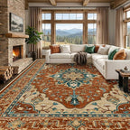 RELEANY Area Rugs 10'x12' Washable Non-Slip, Floral Vintage Distress Print by RELEANY