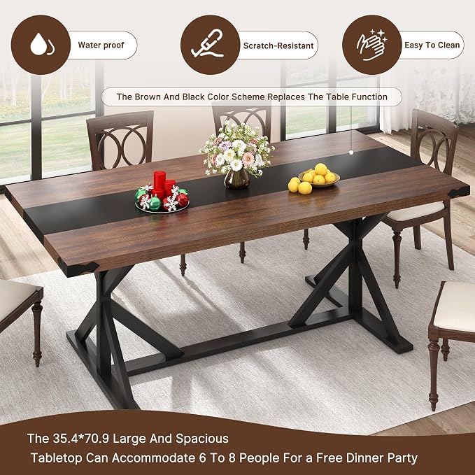 Hlivelood 71 Inch Dining Table for 6 People, Rectangular Kitchen Farmhouse - Image 3