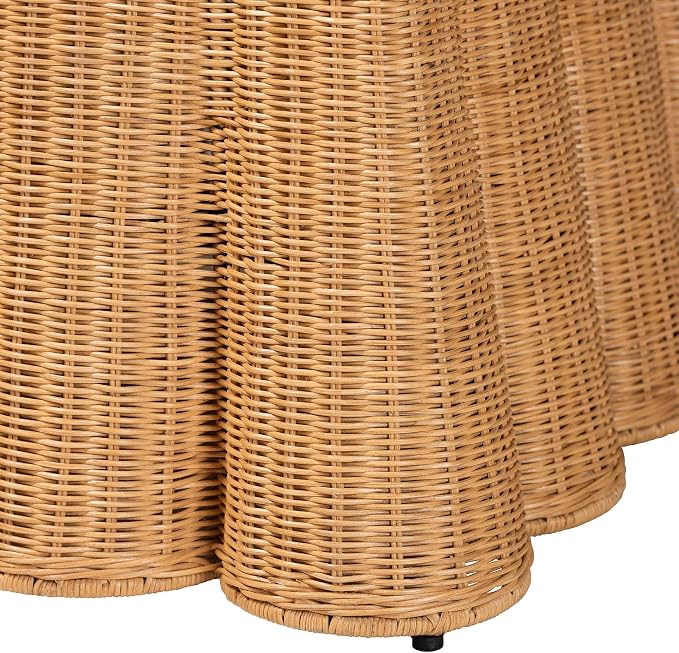 Bali & pari Palm Bohemian Honey Scallop Rattan Ottoman - Image 5