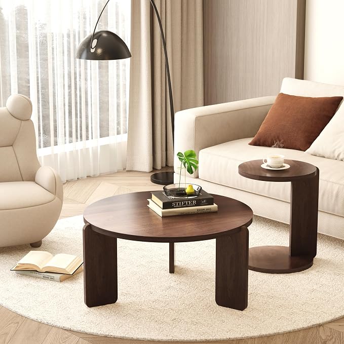 GDFStudio Round Nesting Coffee Table Set of 2, Modern Wooden Accent Side Table - Image 6
