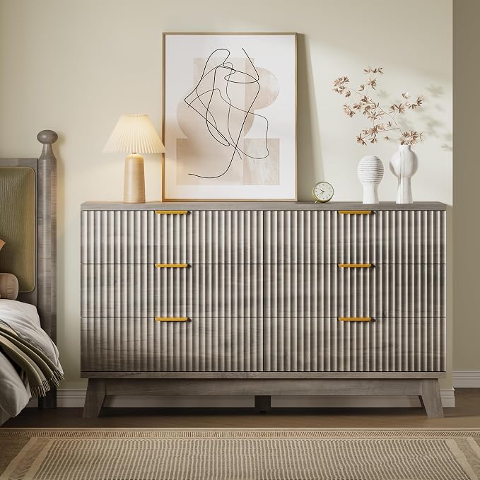 BORNOON Fluted 6 Drawer Dresser, 47.2" Wide Modern Boho Chest of Drawers - Image 4