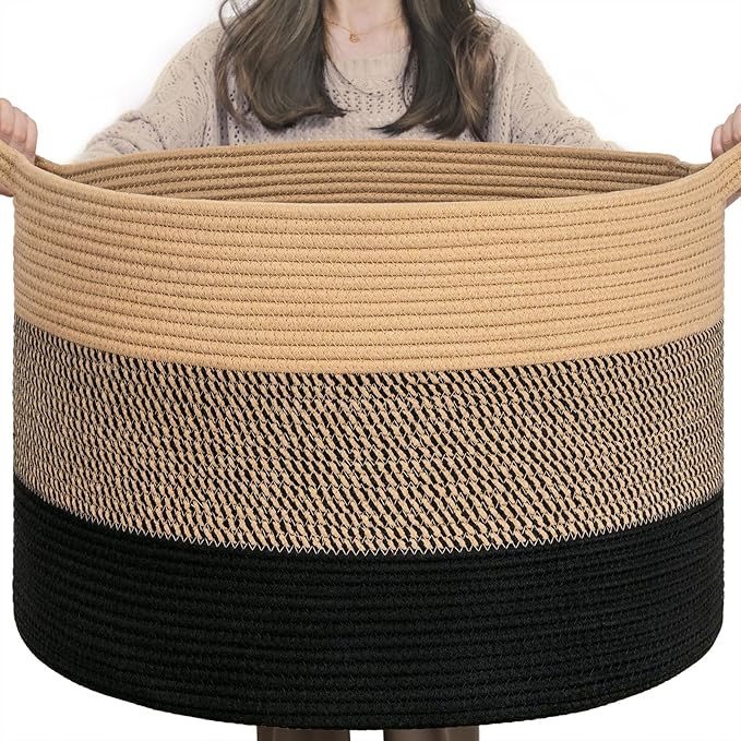 INDRESSME XXXLarge Cotton Rope Basket 21.7" x 21.7" x 13.8" Woven Baby laundry by INDRESSME