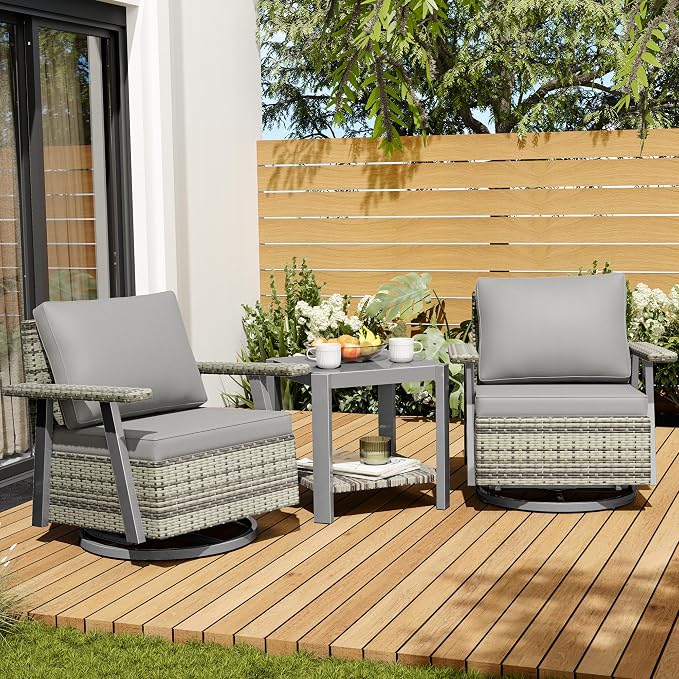 Pamapic 3 Pieces Patio Furniture Set, Outdoor Swivel Glider Rocking Chairs by Pamapic