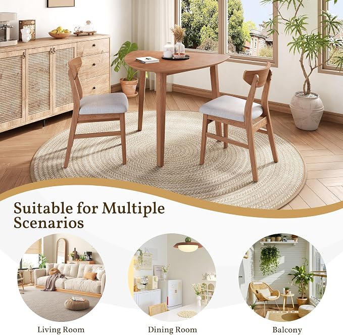 P PURLOVE Modern 3 Piece Table Set, Triangular Table and 2 Curved Wood Chairs - Image 4