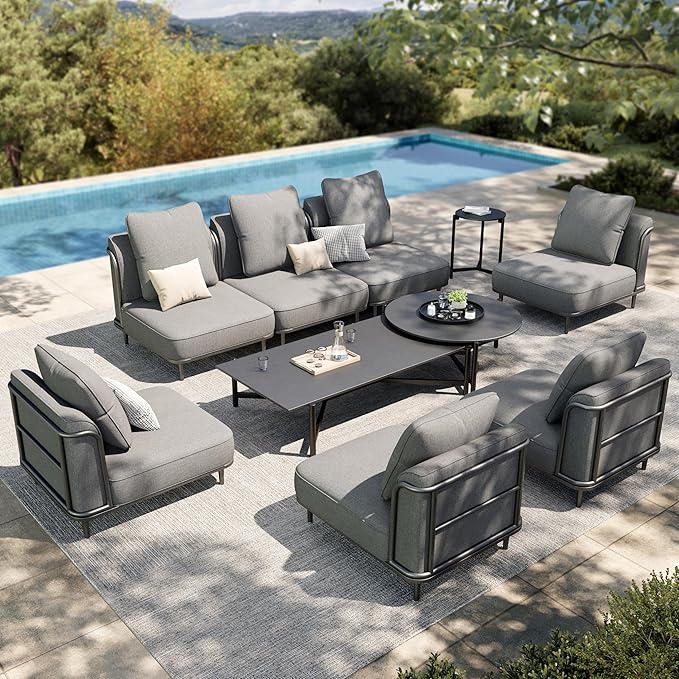 HERA'S HOUSE Metal Patio Furniture Set, Modular 7 Seats, 1 Nesting Coffee by HERASHOUSE