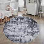 Round Area Rug for Living Room: 4 ft Washable Modern Abstract Soft Thin Rug - Image 3