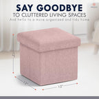 Ornavo Home Small Storage Ottoman Foldable Collapsible Cube Square Linen - Image 3