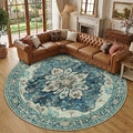 RELEANY Area Rugs Round 10ft Washable Non-Slip, Floral Vintage Distress Print by RELEANY