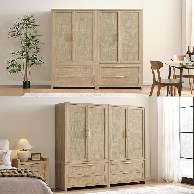 SICOTAS Armoire Wardrobe Closet, Larger Rattan Armoires Wardrobe Cabinet - Image 11