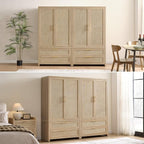 SICOTAS Rattan Armoire Wardrobe Closet Cabinet, and Hanging Rod, Boho - Image 8