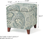 Adeco 18" Cube Storage Ottoman in Blue Paisley, Upholstered Linen Foot Stool & - Image 2