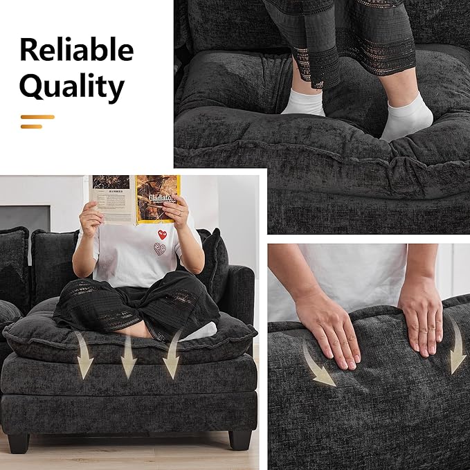 111'' Sectional Cloud Deep Seat Couch, Modern Comfy Chenille L Shaped Sectional - Image 5