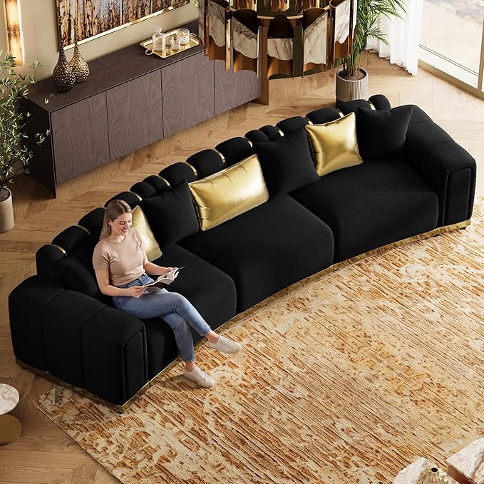 145" Oversized Velvet Chesterfield Sofa Sectional Couch - Image 4