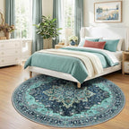 RELEANY Area Rugs Round 8ft Washable Non-Slip, Floral Vintage Distress Print - Image 3