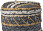 LR Home Black/Tan Coastal Striped Hand-Woven Cotton Ottoman Pouf - Image 2
