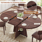 43''–59'' Extendable Dining Table, Round Kitchen Dining Room Dinner Table - Image 4